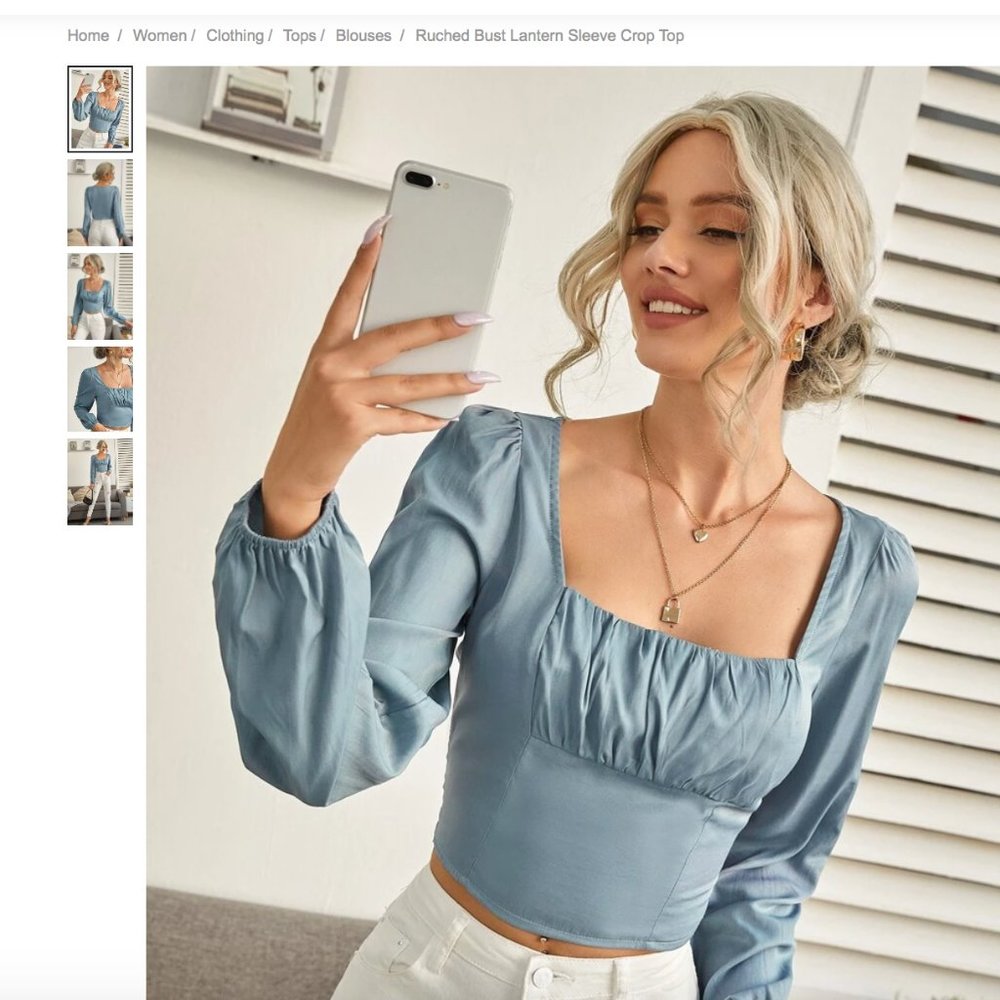 Ruched Bust Lantern Sleeve Crop Top